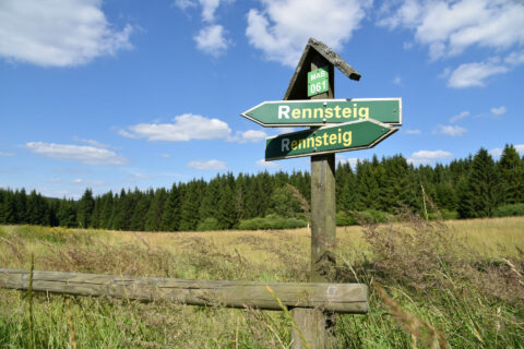 Rennsteig Schild im Thüringer Wald